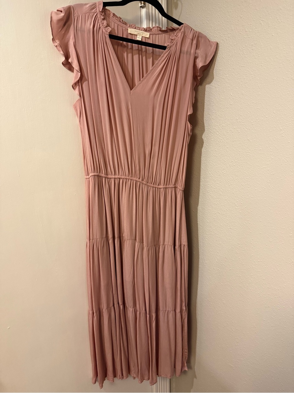 Tiered Midi Dress in Dusty Pink